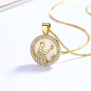 SALE 18k Stamped Gold Filled Virgo Iridescent Horoscope Crystal Necklace